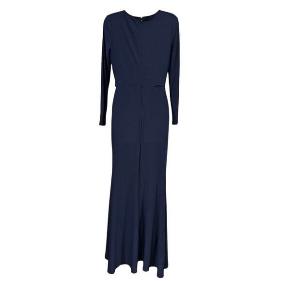 Betsy & Adam "ELLE" LONG SLEEVE SIDE RUFFLED SLIT GOWN in Navy NWOT Size 6 - Picture 6 of 7